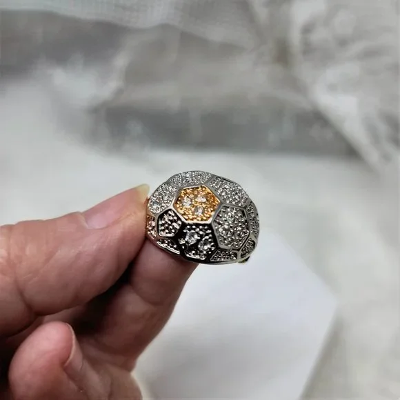 Vintage Dome Brooch by Roman Gold & Silver Rhinestones - Picture 5 of 11